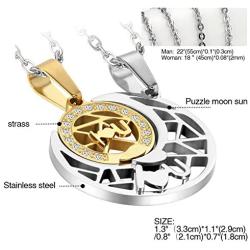 Cupimatch 2PCS Couple Necklace Stainless Steel Numeral Compass Sun& Moon Matching Pendant with Chain (Necklaces)