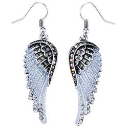 Szxc Womens Crystal Guardian Angel Wings Hypoallergenic Dangle Earrings Biker Jewelry - 2 1/4 inch