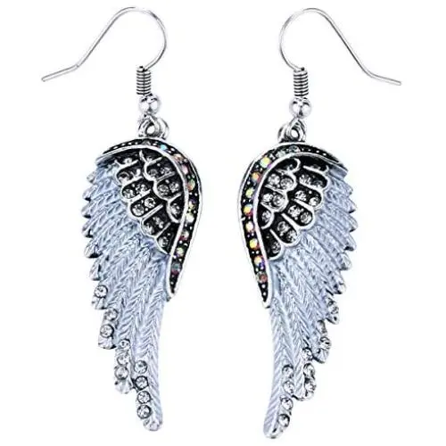 Szxc Womens Crystal Guardian Angel Wings Hypoallergenic Dangle Earrings Biker Jewelry - 2 1/4 inch Szxc Womens Crystal Guardian Angel Wings Hypoallergenic Dangle Earrings Biker Jewelry - 2 1/4 inch