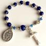 elegantmedical CATHOLIC Silver Wire Wraped Lapis lazul BEAD BRACELET ROSARY CROSS