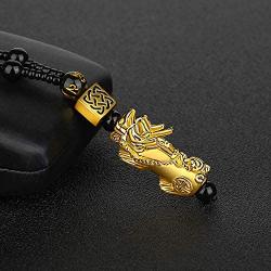 COLORFUL BLING Black Beads Obisidian Pi Xiu Pi Yao Pendant Necklace Hand Carved Mantra Attract Prosperity Wealth Amulet Necklace Protection Feng Shui Jewelry