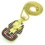 Shiny Jewelers USA Mens Egyptian King TUT Pharaoh Pendant Gold OR Silver 4MM 36'' Franco Chain Fashion Necklace