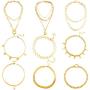 Hicarer 9 Pieces Gold Chain Necklace Sets Gold Layered Chain Necklace Boho Pendant Choker Paperclip Lock Coin Chunky Link Chain Jewelry for Women Girls