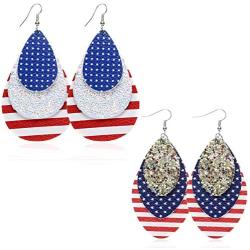 July 4th Earrings for Women - Independence Day Jewelry - Patriotic Earrings - American Flag Patriotic Jewelry - Red, White and Blue - Stripes & Stars - Sequence Earrings for Women