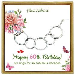 ALoveSoul 60th Birthday Gifts for Women - 925 Sterling Silver Six Circle Interlocking Infinity Necklace for Her, 6 Decade Jewelry 60 Years Old 1961 Birthday Gifts