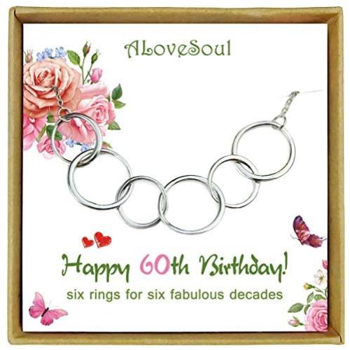 ALoveSoul 60th Birthday Gifts for Women - 925 Sterling Silver Six Circle Interlocking Infinity Necklace for Her, 6 Decade Jewelry 60 Years Old 1961 Birthday Gifts