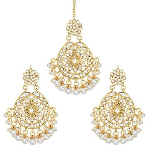 Aheli Stunning Indian Traditional Maang Tikka Earrings Set for Women Bollywood Ethnic Party Wear Fashion Jewelry for Women