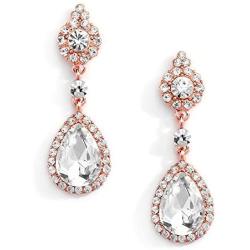 Mariell Rose Gold & Clear Crystal Teardrop Chandelier Dangle Earrings for Weddings, Prom & Bridesmaids