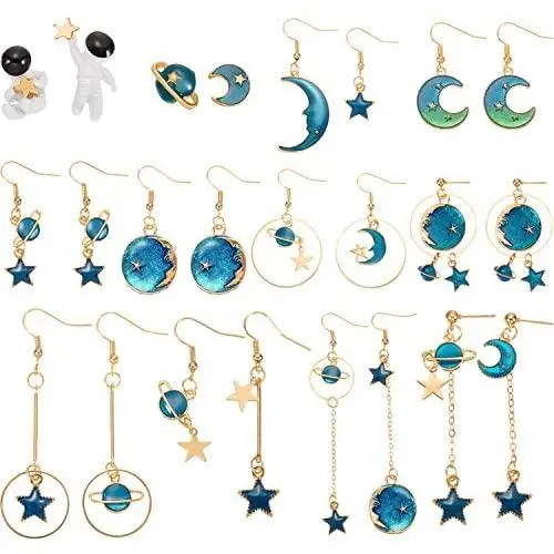 12 Pairs Moon Star Earrings Dangle Earth Planet Asymmetrical Drop Earrings Astronaut Stud Earrings Jewelry for Women Girls 12 Pairs Moon Star Earrings Dangle Earth Planet Asymmetrical Drop Earrings Astronaut Stud Earrings Jewelry for Women Girls