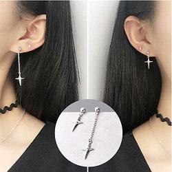 HZJCC Asymmetric Cross drop earring for women men White gold plated chain long earring geometry jewelry