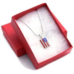 Soulbreezecollection Patriotic Red White Blue American USA US Flag Star Necklace Pendant Rhinestones 4th of July Jewelry