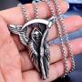Skull Necklace for Men, Gothic Grim Reaper Sickles Skull Pendant Necklace with 23.6” Chain, Wings Skull Necklace, Retro Skull Head Totem Amulet Necklace, Punk Skull Jewelry Gift for Men Boys