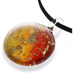 Suvani Jewelry Hand Blown Venetian Murano Glass Stardust Round Puff Pendant Necklace, 18-20 inches