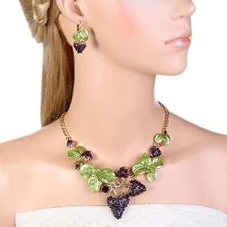 EVER FAITH Womens Austrian Crystal Sweet Strawberry Leaf Necklace Earrings Set