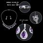 EVER FAITH CZ Birthstone Elegant Tear Drop Dangle Necklace Earrings Set Silver-Tone
