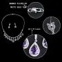 EVER FAITH CZ Birthstone Elegant Tear Drop Dangle Necklace Earrings Set Silver-Tone EVER FAITH CZ Birthstone Elegant Tear Drop Dangle Necklace Earrings Set Silver-Tone