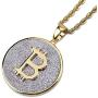 Fashion Hip Hop Charm Jewelry Iced Out Round Bitcoin Pendant Necklace Micro Paved Bling CZ Stones 24'' Gold Color Chain for Men Women