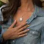 PZ Paz Creations 925 Sterling Silver Necklace For Women Girls | Roman Glass Oval-Shapped Leaf Design Pendant with 18'' Box Chain | Made In Israel