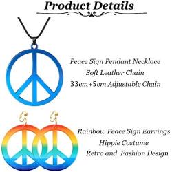 SOOWOOT 5 Pieces Hippie Costume Jewelry Set for Women Men Hippie Peace Sign Pendant Necklace Sunflower Headband Rainbow Peace Earrings Headband Bandana 60s 70s Party Accessories Peace Set