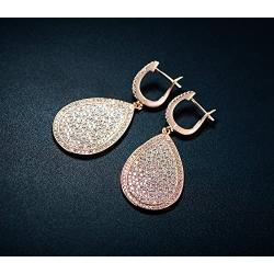 Barzel 18K Rose Gold Plated or White Gold Plated Pave Cubic Zirconia Teardrop Dangling Earrings