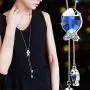 HSQYJ Crystal Flower Pendant Necklace Pretty Pearl Adjustable Long Sweater Necklace Fashion Jewelry for Women Girls