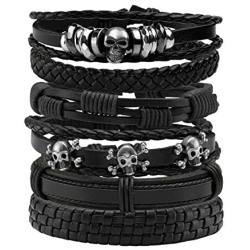 Manfnee Leather Braided Bracelet Cuff Wrap Wristband for Men Women Adjustable