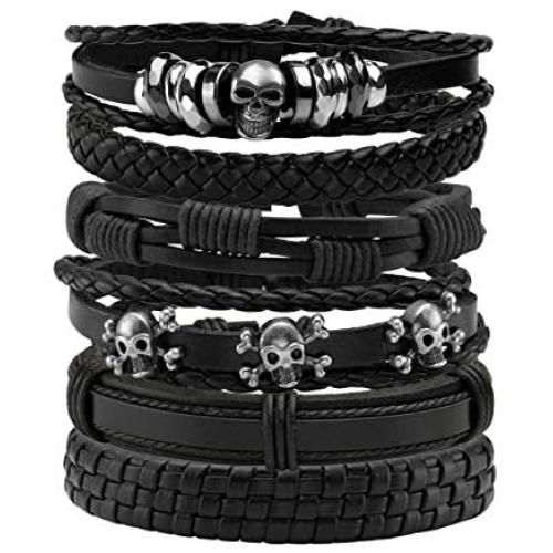 Manfnee Leather Braided Bracelet Cuff Wrap Wristband for Men Women Adjustable