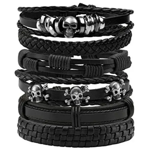 Manfnee Leather Braided Bracelet Cuff Wrap Wristband for Men Women Adjustable