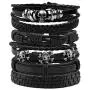 Manfnee Leather Braided Bracelet Cuff Wrap Wristband for Men Women Adjustable