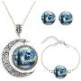 Moon Pendant Tardis Starry Night Necklace Van Gogh Jewelry Personalized Necklace Bracelet Earrings Jewelry Set