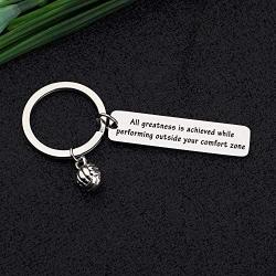 CYTING Volleyball Keychain All Greatness is Achieved While Performing Outside Your Comfort Zone Inspirational Volleyball Jewelry Gift for Volleyball Players/Team/Coach