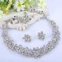EVER FAITH Wedding Cluster Flower Leaf Necklace Earrings Set Clear Austrian Crystal Silver-Tone
