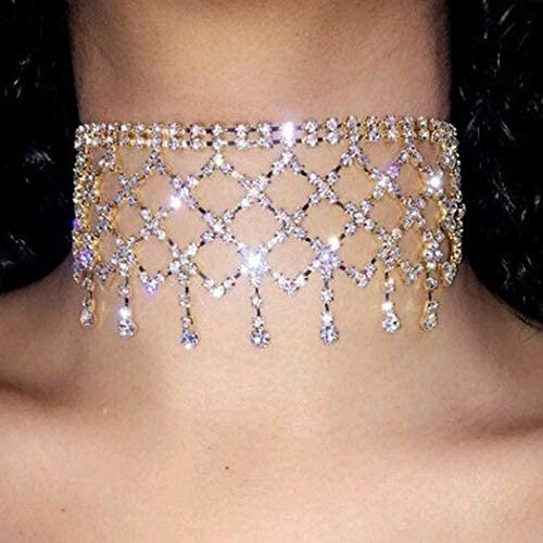Sethain Boho Rhinestone Choker Necklace Gold Sparkly Pendant Chain Night Club Short Necklaces Jewelry for Women and Girls