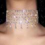 Sethain Boho Rhinestone Choker Necklace Gold Sparkly Pendant Chain Night Club Short Necklaces Jewelry for Women and Girls