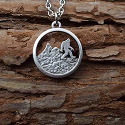 Davitu Sasquatch Necklace, Big Foot, Bigfoot Necklace, Mythology, Minimalist Pendant, Geek Gift, Fun - (Metal Color: Antique Silver Plated)