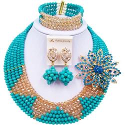 aczuv 6 Rows Crystal Nigerian Beaded Jewelry Set African Wedding Beads Bridal Jewelry Sets