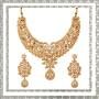 Touchstone Hollywood Glamour Pretty Filigree Rhinestone Studded Diamond Look Designer Bridal Jewelry hasli Necklace Set for Women in Antique Gold Tone