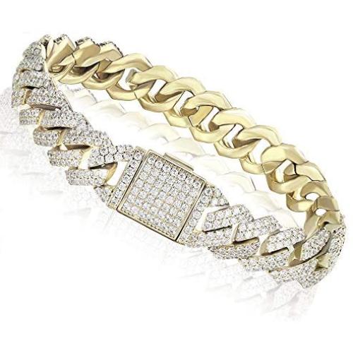 Luxfine 12mm Cuban Link Bracelet Hypoallergenic 14K REAL Gold Plated Iced Out Hip Hop Jewelry 5A+ Cubic Zirconia Prong-setting for Men Women Christmas Birthday Gift