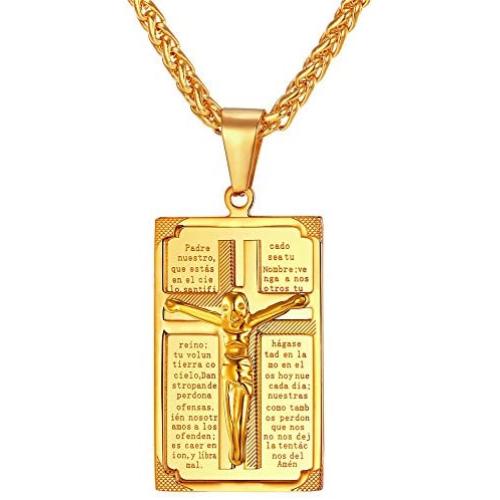 U7 Boys Girls Crucifix Cross Necklace Platinum/Stainless/18K Gold Plated Polished/Vintage/CZ/St Benedict Medal Cross Crucifix Pendant with Chain