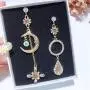 GIMEFIVE Asymmetrical Vintage Opal Sun and Moon Planet Earrings Bohemian Tassel Design Drop Earring with Clear Crystal for Woman Girls