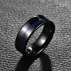 MEILING LINGMEI 8mm Wedding Engagement Rings Inlay Blue Guitar Strings Black Tungsten Rings for Men Women Comfort Fit Size 7-12