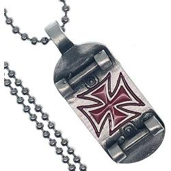 Tribal Jewelry Red German Knight of templar Cross Skateboard Skater X-Game Xtreme sport Surfer fashion Pewter Boys Unisex Mens Pendant Necklace Charm Protection Amulet for boys men silver ball chain