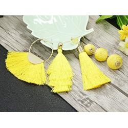 LOYALLOOK 4Pairs Tassel Earrings For Women Fan Shape Tassel Earrings Long Thread Tassel Earrings Bohemian Fringe Drop Handmade Earrings