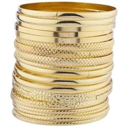 Lux Accessories Gold Tone Multi Textured and Smooth Aztec Bangle Set
