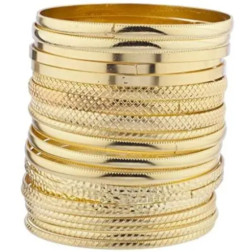 Lux Accessories Gold Tone Multi Textured and Smooth Aztec Bangle Set Lux Accessories Gold Tone Multi Textured and Smooth Aztec Bangle Set