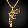 U7 American Style Hip Hop Chain Men Women Pendant Necklace Gold Plated Stainless Steel Vintage Revolver Handgun Necklace