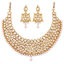I Jewels 18k Gold Plated Indian Wedding Bollywood Designer Stylish Stone Choker Necklace Set Jewelry for Women (K7059W)