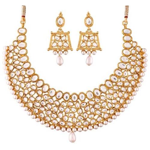 I Jewels 18k Gold Plated Indian Wedding Bollywood Designer Stylish Stone Choker Necklace Set Jewelry for Women (K7059W)