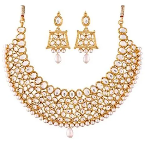I Jewels 18k Gold Plated Indian Wedding Bollywood Designer Stylish Stone Choker Necklace Set Jewelry for Women (K7059W)
