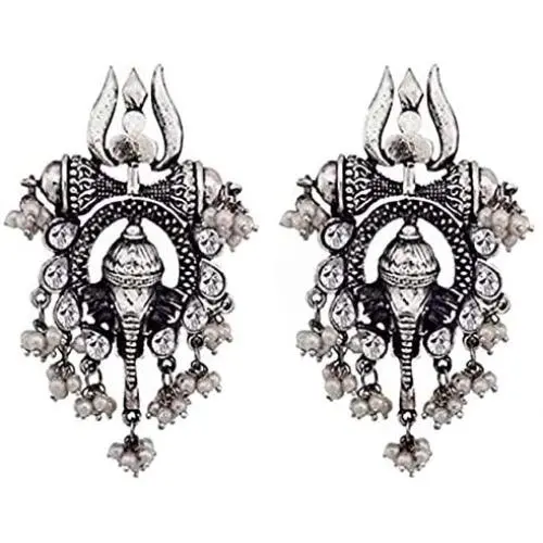 Crunchy Fashion Bollywood Style Traditional Indian Jewelry Oxidized Silver Dangle Earrings for Women||Gifts for her, wife, Girlfriend Crunchy Fashion Bollywood Style Traditional Indian Jewelry Oxidized Silver Dangle Earrings for Women||Gifts for her, wife, Girlfriend